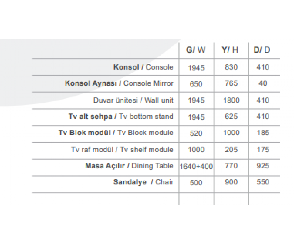 Sarar Yemek Odası, Galerin Mobilya İnegöl